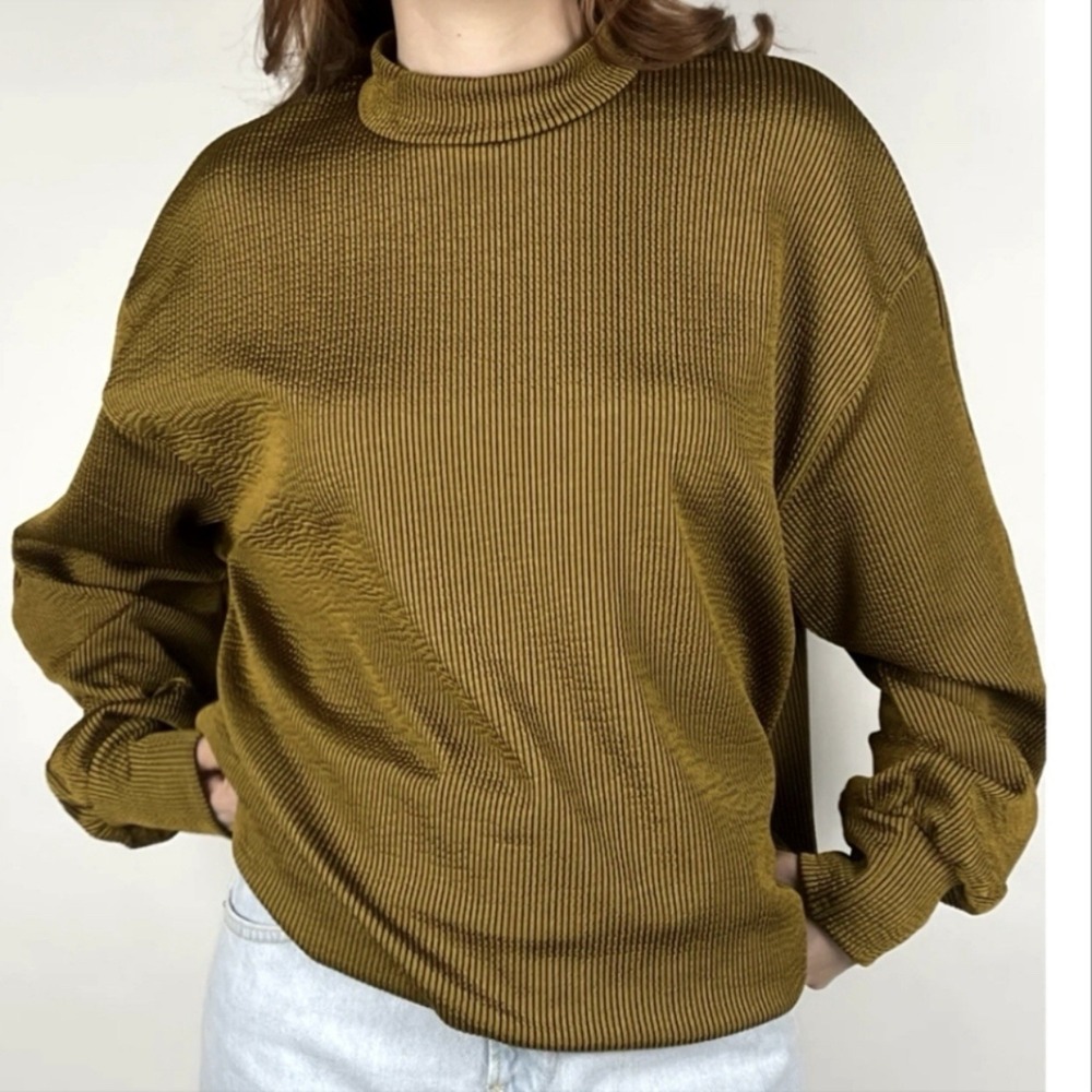 Zara Trafaluc Gold‎ Black Stripe Ribbed Sweater Lightweight Knit M Edgy Trend